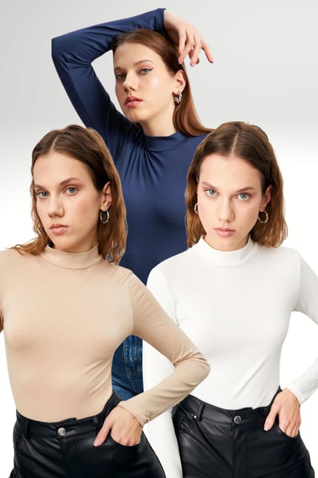 Bipantolon Pack de 3 bodies de cuello alto para mujer de corte slim - Image 1