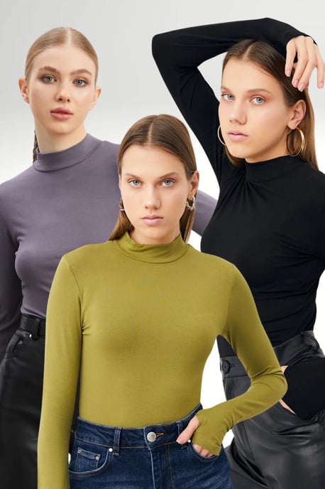 Bipantolon Pack de 3 bodies de mujer de corte ajustado con cuello alto medio - Image 1