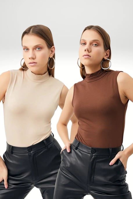 Bipantolon Pack de 2 bodis de mujer sin mangas con cuello alto medio - Image 1