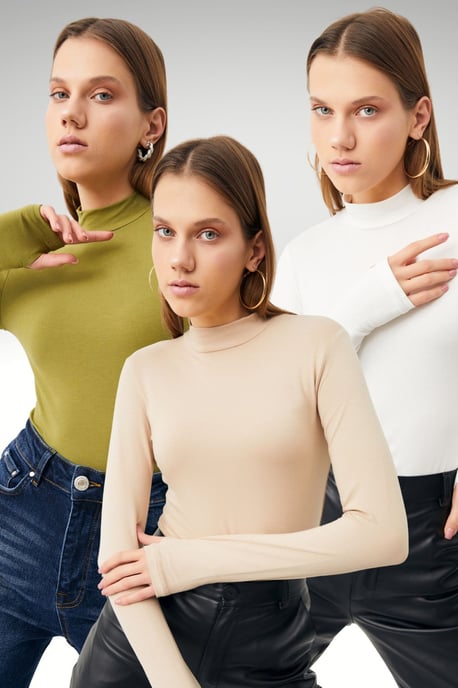 Bipantolon Pack de 3 bodis de mujer de corte slim con cuello vuelto medio - Image 1
