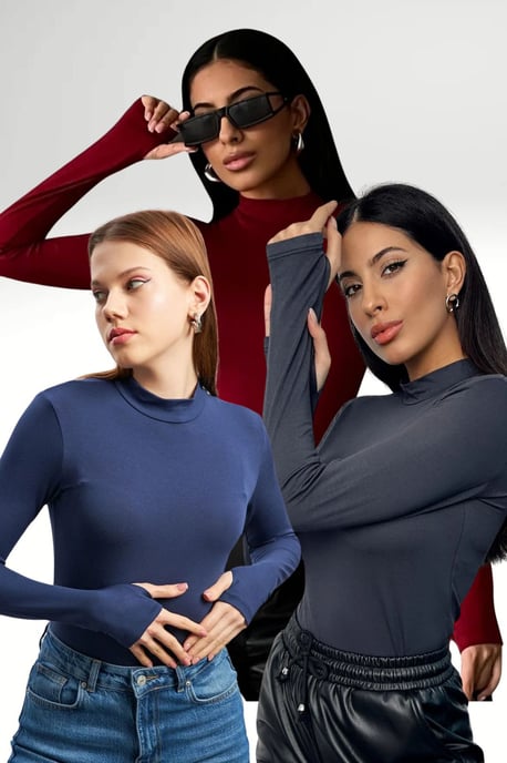 Bipantolon Pack de 3 bodis de mujer de corte slim con medio cuello alto - Image 1
