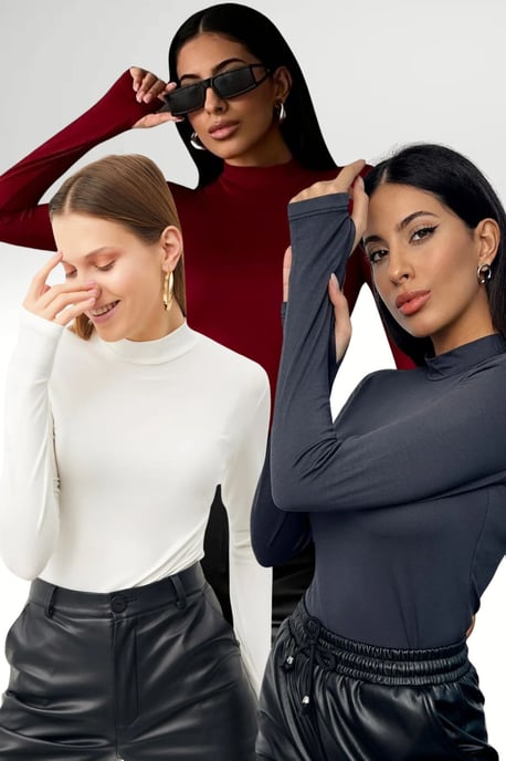 Bipantolon Pack de 3 bodies de mujer de corte slim con medio cuello vuelto - Image 1