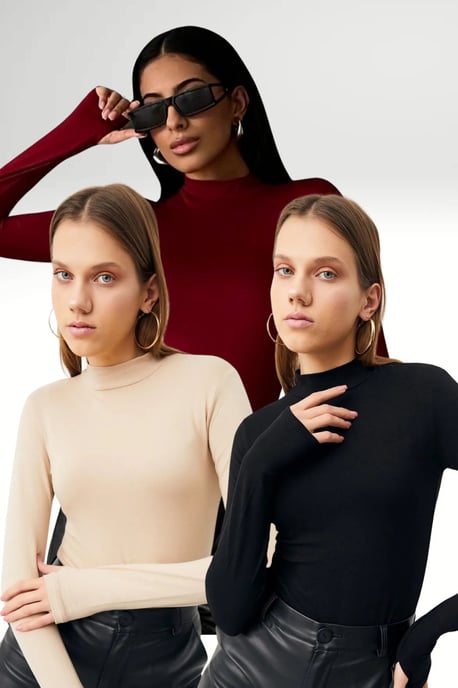 Bipantolon Pack de 3 bodies de mujer de corte slim con medio cuello alto - Image 1