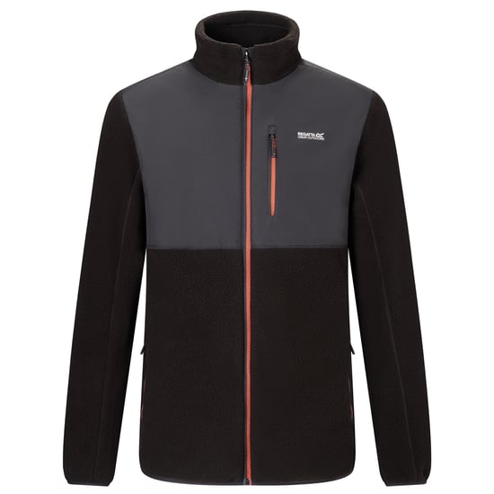 Regatta Chaqueta de forro polar para hombre Morran con cremallera completa y resistente al agua (Negro/Alheña quemada) - Image 2