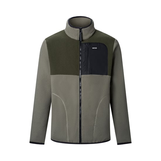 Regatta Frankie Chaqueta de forro polar Borg para hombre con bloques de color (verde oliva ahumado/caqui oscuro) - Image 2