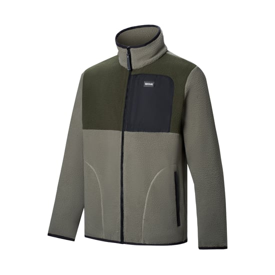 Regatta Frankie Chaqueta de forro polar Borg para hombre con bloques de color (verde oliva ahumado/caqui oscuro) - Image 4