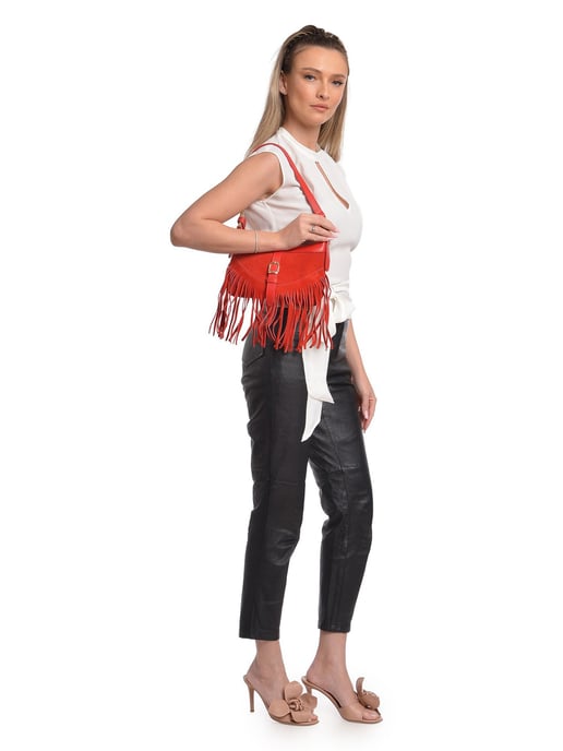 Anna Luchini Rojo Bolso de cuero - Image 5