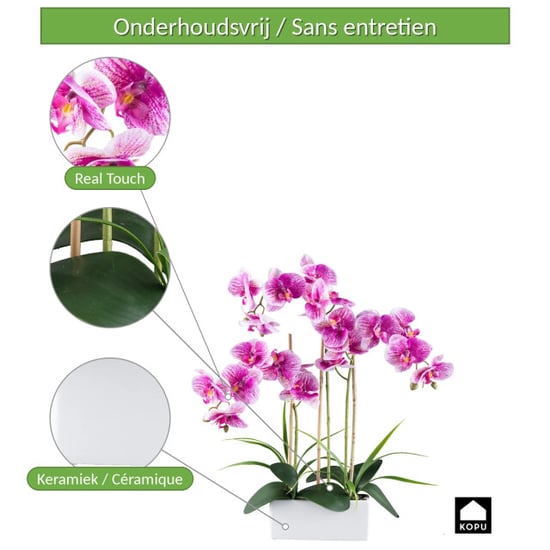 Kopu ® orquídea artificial 58 cm – 3 tallos maceta blanca Phalaenopsis - Image 2