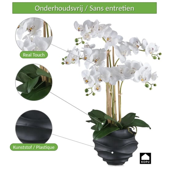 Kopu ® orquídea artificial 70 cm - 5 tallos maceta negra Phalaenopsis - Image 6
