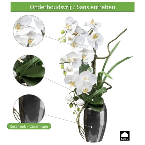 Kopu ® orquídea artificial 68 cm – phalaenopsis en jarrón plateado - Image 5