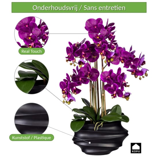 Kopu ® orquídea artificial 75 cm – jarrón negro phalaenopsis - Image 5