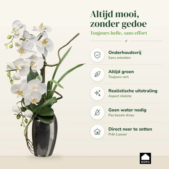Kopu ® orquídea artificial 68 cm – phalaenopsis en jarrón plateado - Image 6