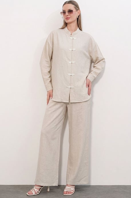 Conjunto de 2 piezas de túnica y pantalón con cuello mao - Image 1