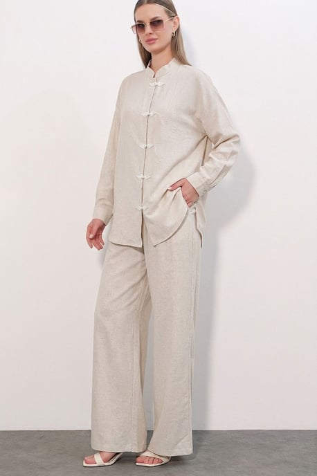 Conjunto de 2 piezas de túnica y pantalón con cuello mao - Image 2
