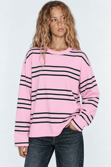 Bipantolon Sudadera oversize de mujer a rayas con cuello redondo - Image 2