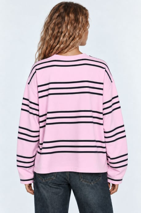 Bipantolon Sudadera oversize de mujer a rayas con cuello redondo - Image 3