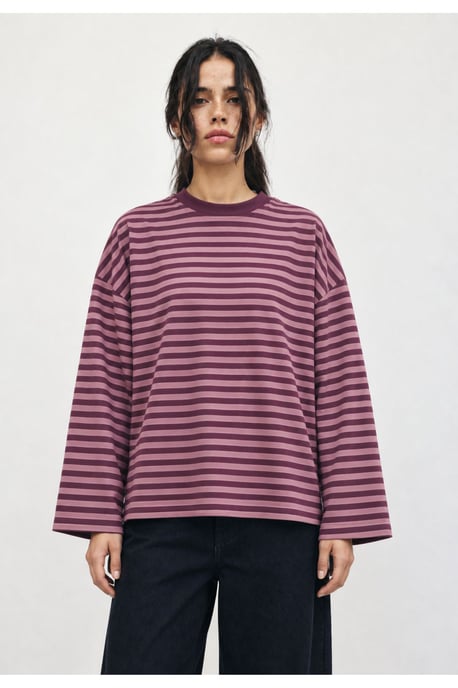 Bipantolon Sudadera oversize de mujer a rayas con cuello redondo - Image 2