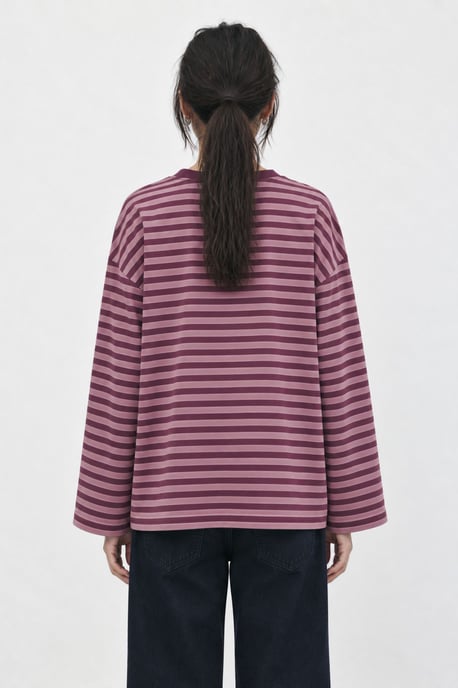 Bipantolon Sudadera oversize de mujer a rayas con cuello redondo - Image 4