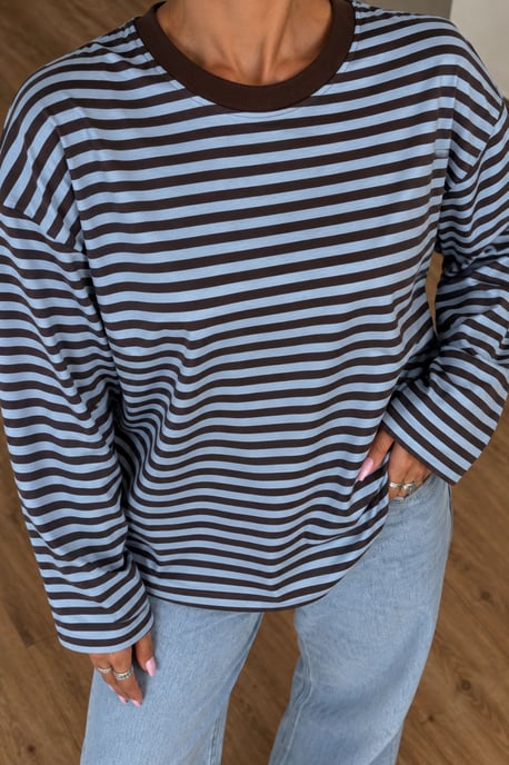 Bipantolon Sudadera oversize de mujer a rayas con cuello redondo - Image 2