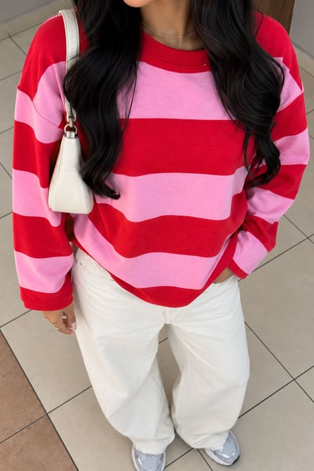 Bipantolon Sudadera de mujer oversize a rayas con cuello redondo - Image 3