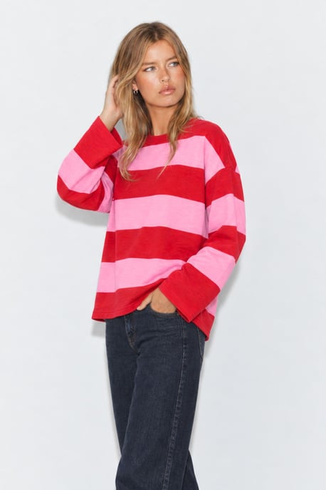 Bipantolon Sudadera de mujer oversize a rayas con cuello redondo - Image 4