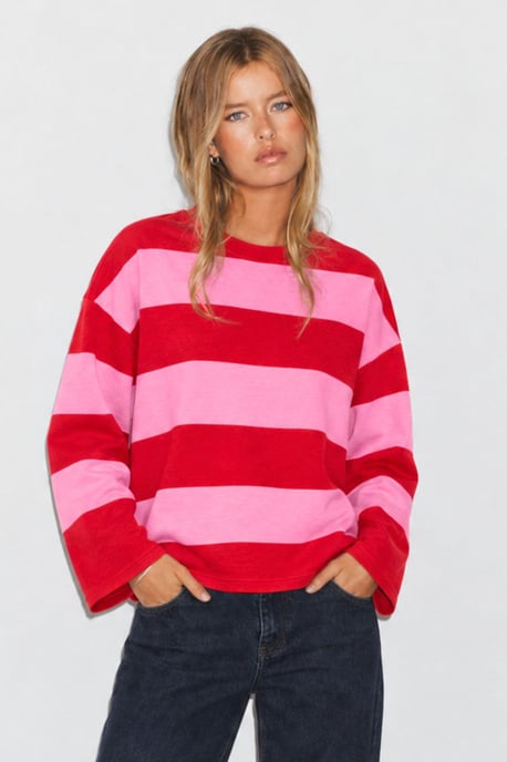 Bipantolon Sudadera de mujer oversize a rayas con cuello redondo - Image 5