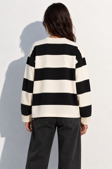 Bipantolon Sudadera de mujer oversize a rayas con cuello redondo - Image 6