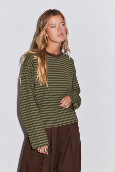 Bipantolon Sudadera oversize de mujer a rayas con cuello redondo - Image 2