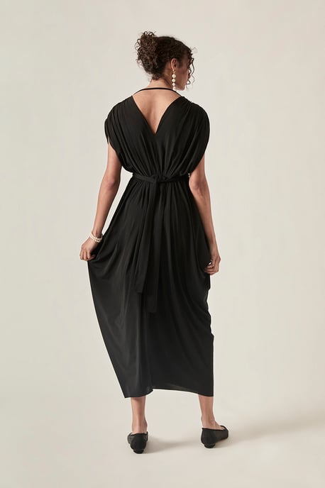 James Lakeland Vestido midi drapeado con espalda descubierta – Negro - Image 2
