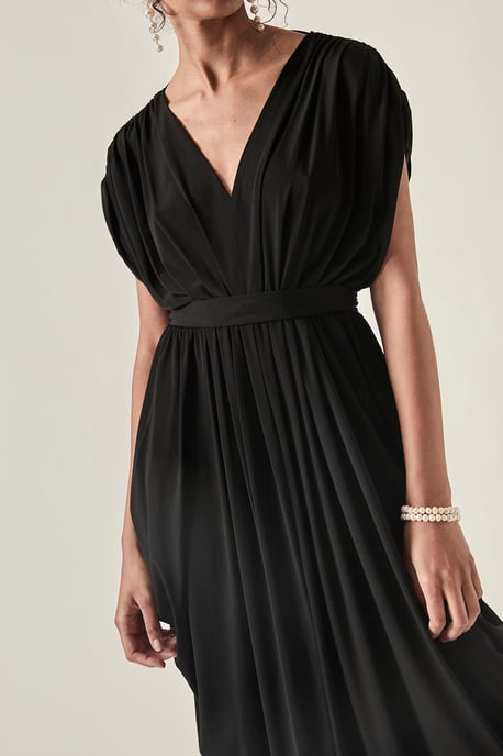 James Lakeland Vestido midi drapeado con espalda descubierta – Negro - Image 3