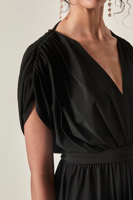 James Lakeland Vestido midi drapeado con espalda descubierta – Negro - Image 4