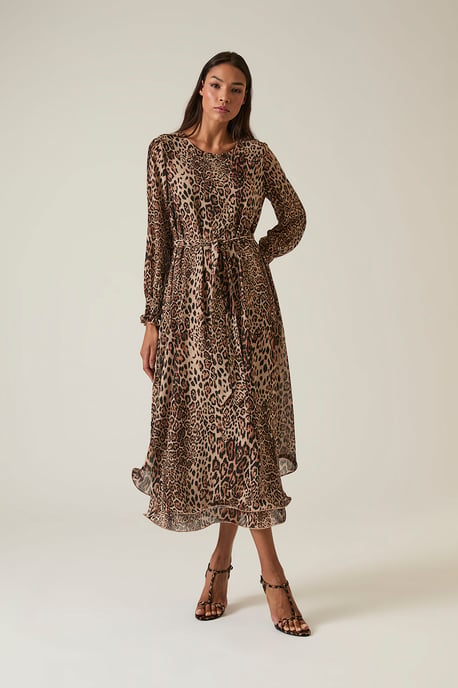 Vestido maxi de leopardo con bajo ondulado - Image 1