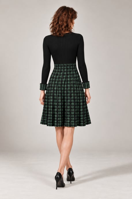 Vestido de punto de pata de gallo verde y negro - Image 2