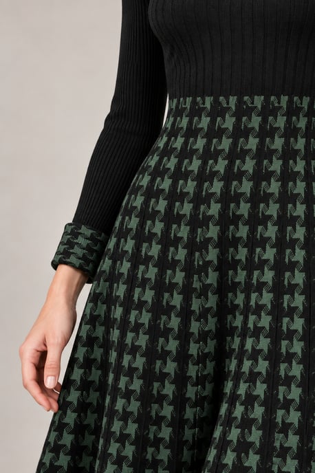 Vestido de punto de pata de gallo verde y negro - Image 4