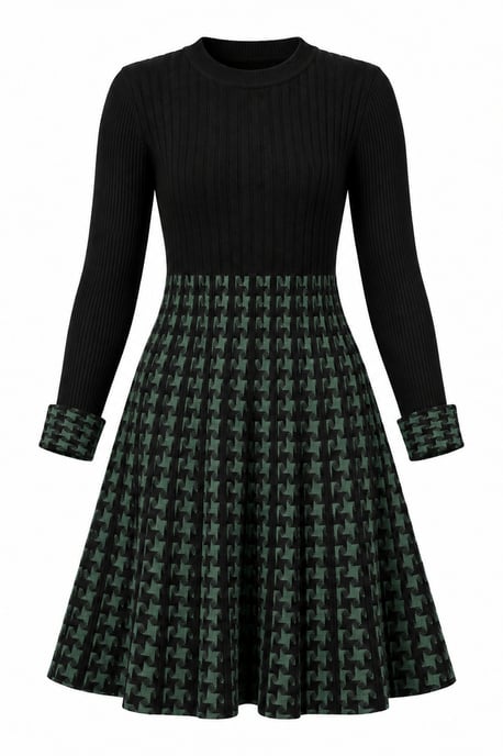 Vestido de punto de pata de gallo verde y negro - Image 5