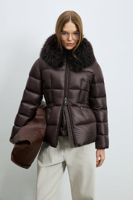 LUFIAN Chaqueta acolchada de plumón brillante para mujer con cuello de piel sintética extraíble - Image 5