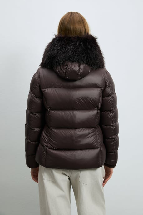 LUFIAN Chaqueta acolchada de plumón brillante para mujer con cuello de piel sintética extraíble - Image 6