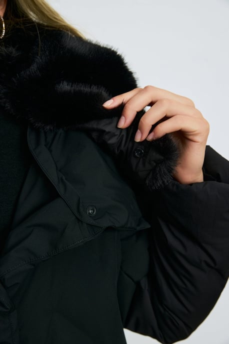 LUFIAN Chaqueta acolchada de plumón para mujer con cuello de pelo sintético extraíble - Image 6