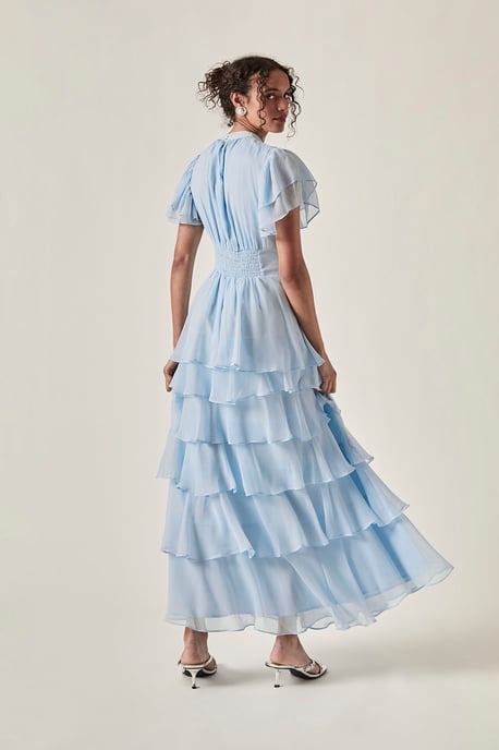 Vestido midi escalonado con volantes Azul claro - Image 2