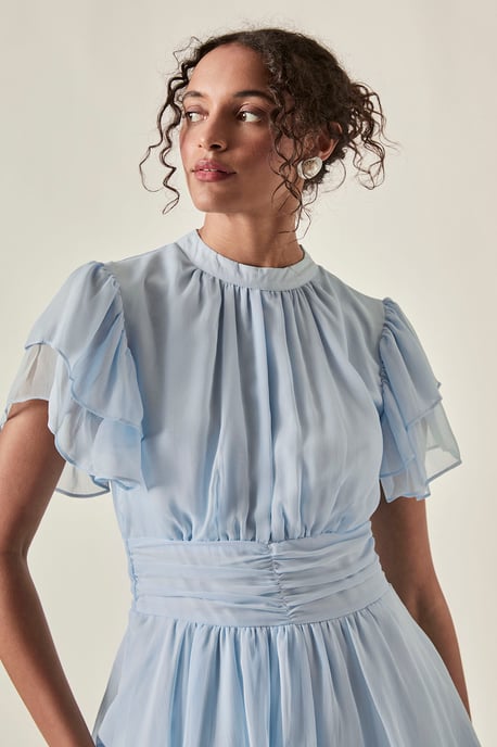 Vestido midi escalonado con volantes Azul claro - Image 3
