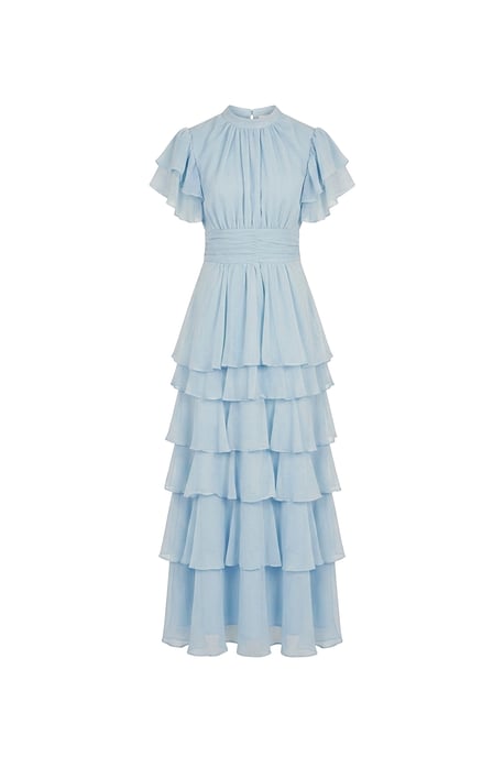 Vestido midi escalonado con volantes Azul claro - Image 5