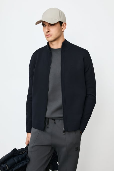 LUFIAN Cárdigan de punto para hombre con cuello mao y cremallera bidireccional - Image 3