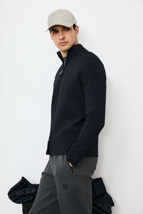 LUFIAN Cárdigan de punto para hombre con cuello mao y cremallera bidireccional - Image 5