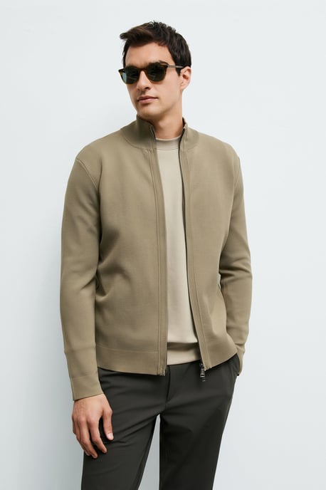 LUFIAN Cárdigan de punto para hombre con cuello mao y cremallera bidireccional - Image 3