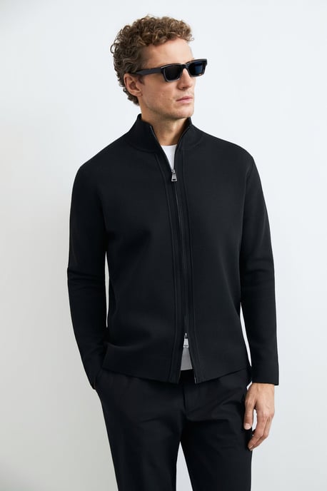 LUFIAN Cárdigan de punto para hombre con cuello mao y cremallera bidireccional - Image 5
