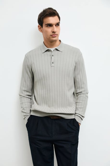 LUFIAN Jersey de punto tipo polo de manga larga para hombre - Image 3