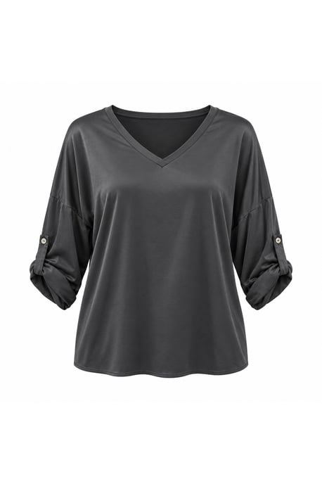 Blusa de satén con cuello de pico Gris carbón - Image 5