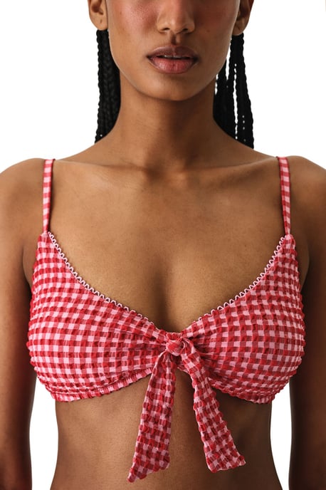 Top de bikini triangular con nudo, cuadros y textura Paulina - Image 3