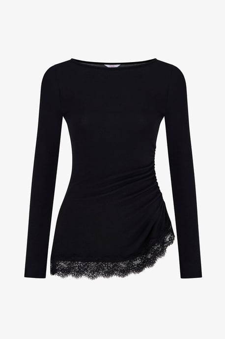 Blusa asimétrica de manga larga con detalle de encaje - Image 2