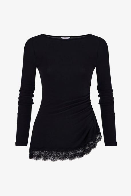 Blusa asimétrica de manga larga con detalle de encaje - Image 3